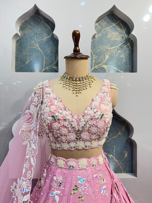 "BLUSH PINK FLORAL EMBROIDERED LEHENGE" image 1