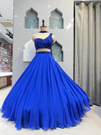 "MIDNIGHT SAPPHIRE ONE- SHOULDER LEHENGA" image 3