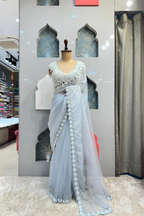 "ICE BLUE DREAM EMBELLISHED SAREE" image 0