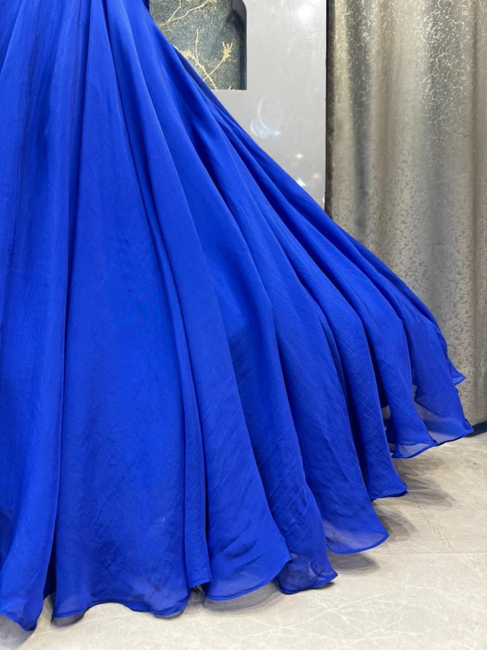 "MIDNIGHT SAPPHIRE ONE- SHOULDER LEHENGA" image 4