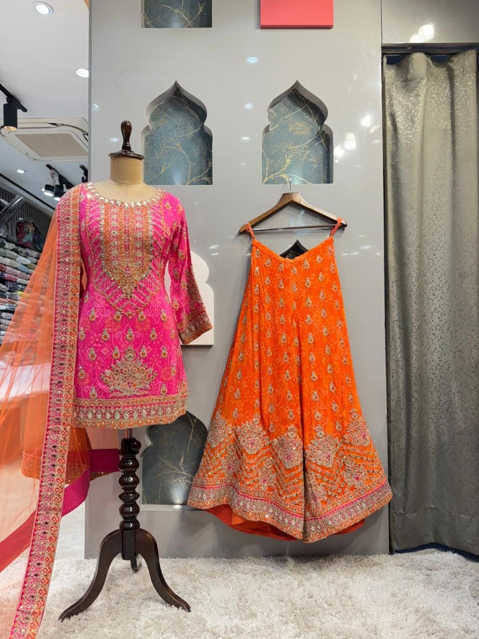 "GULNAAR PINK AND ORANGE FESTIVE SHARARA" image 1