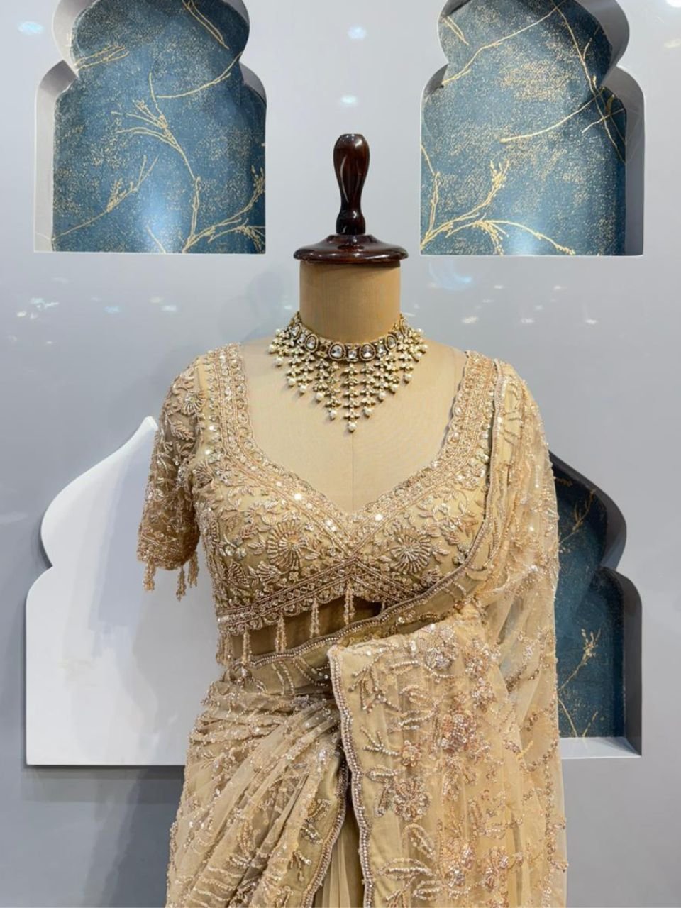 "CHAMPAGNE ELEGANCE EMBROIDERED SAREE" image 1