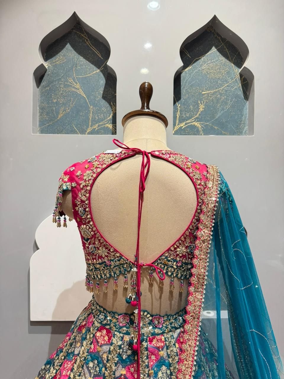 "ROYAL FUCHSIA AND TURQUOISE LEHENGA" image 4