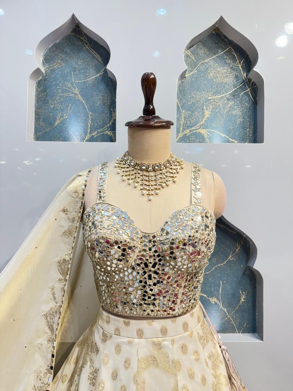 "IVORY MIRROR EMBELLISHED LEHENGA" image 1