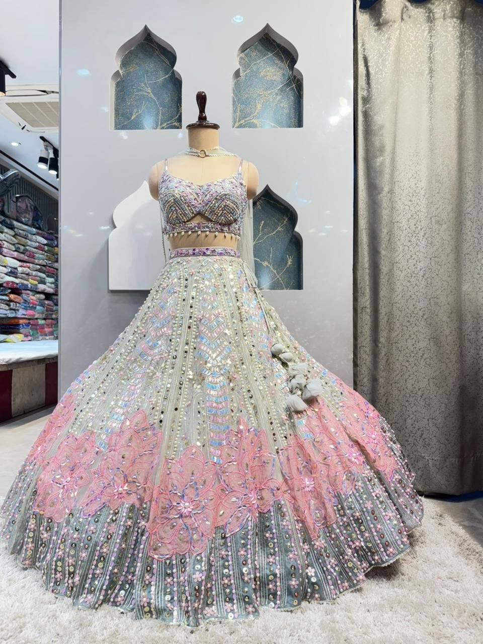"PASTEL PRISM EMBROIDERED BRIDAL LEHENGA" image 2