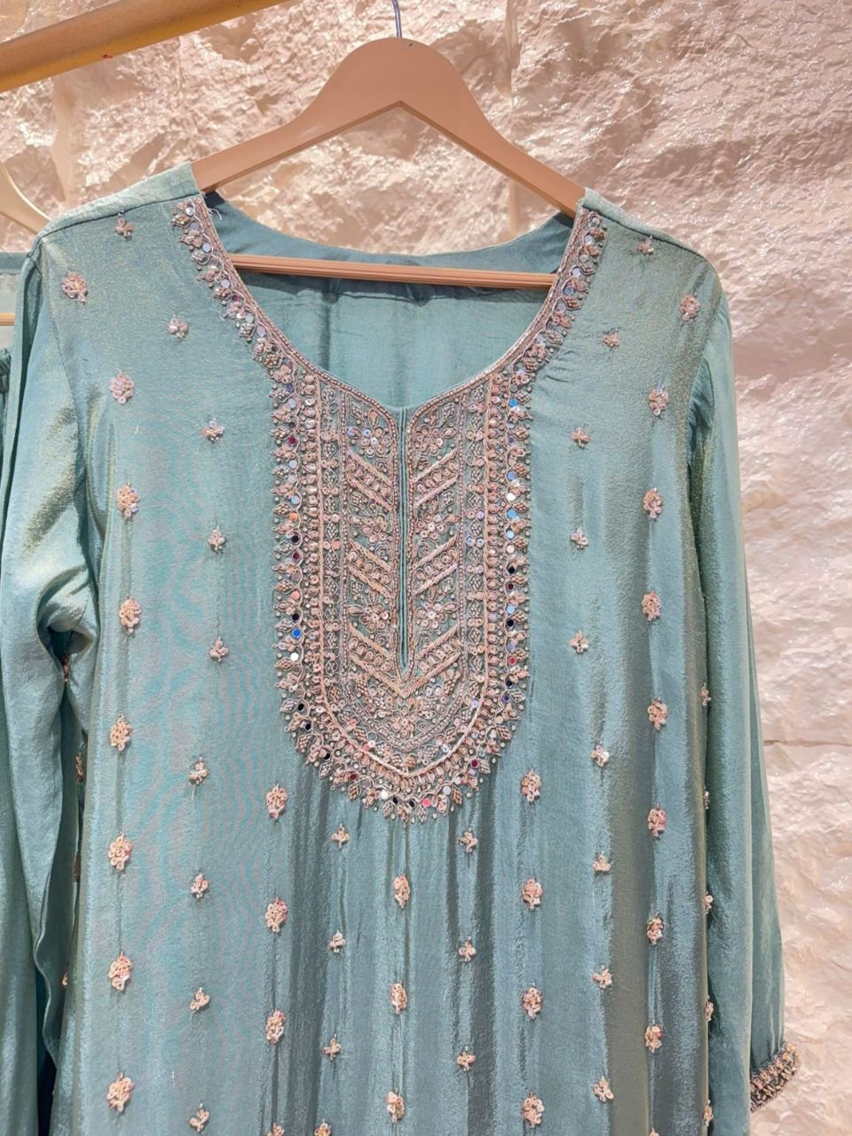 "AQUA MIST EMBROIDERED SHARARA" image 1