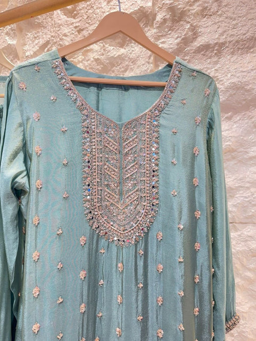 "AQUA MIST EMBROIDERED SHARARA" image 1