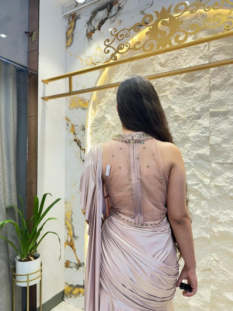 "BLUSH ELEGANCE PRE-DRAPED SAREE" image 5