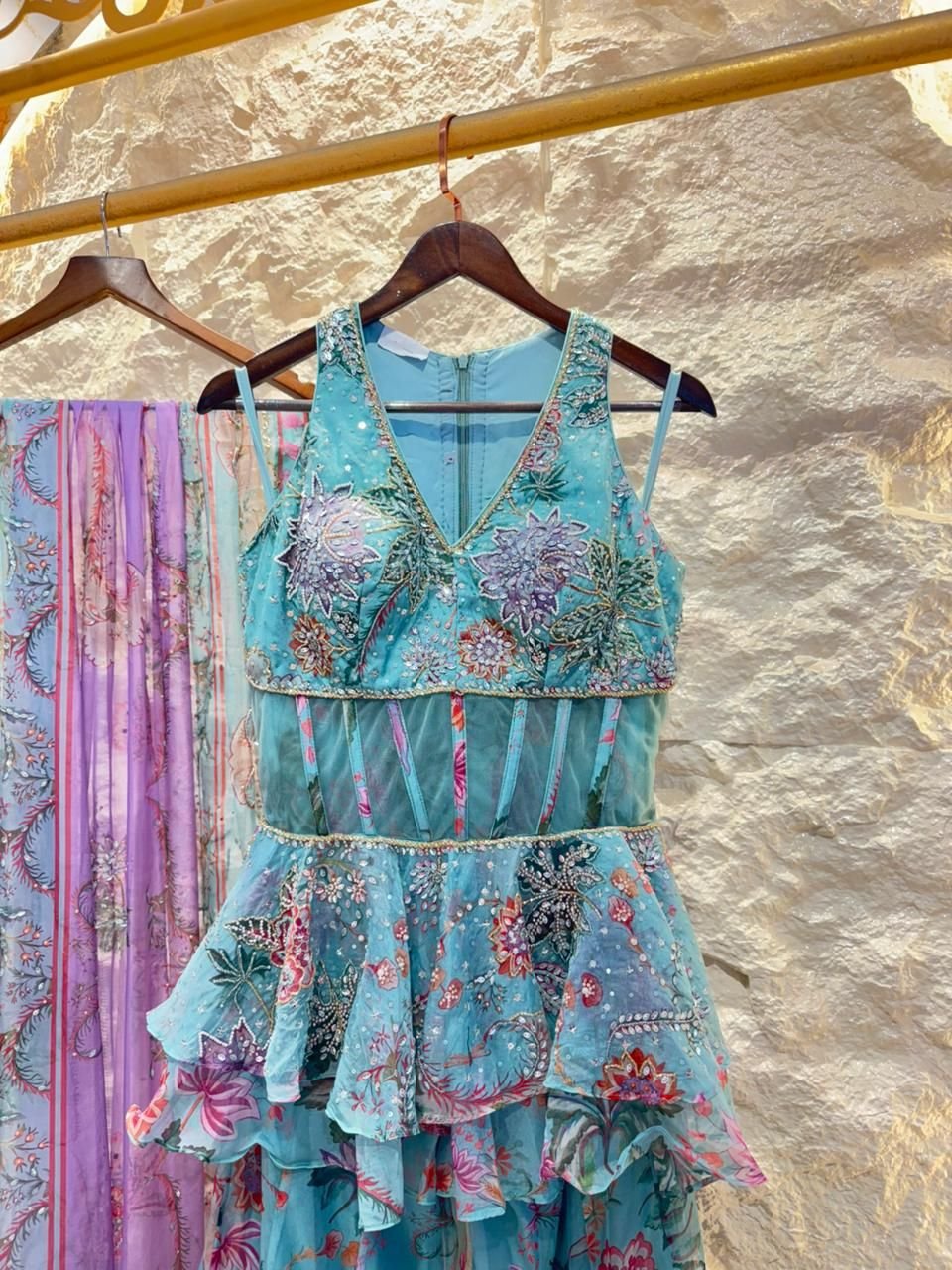 "AQUA BLOOM PRINTED INDOWESTERN" image 1