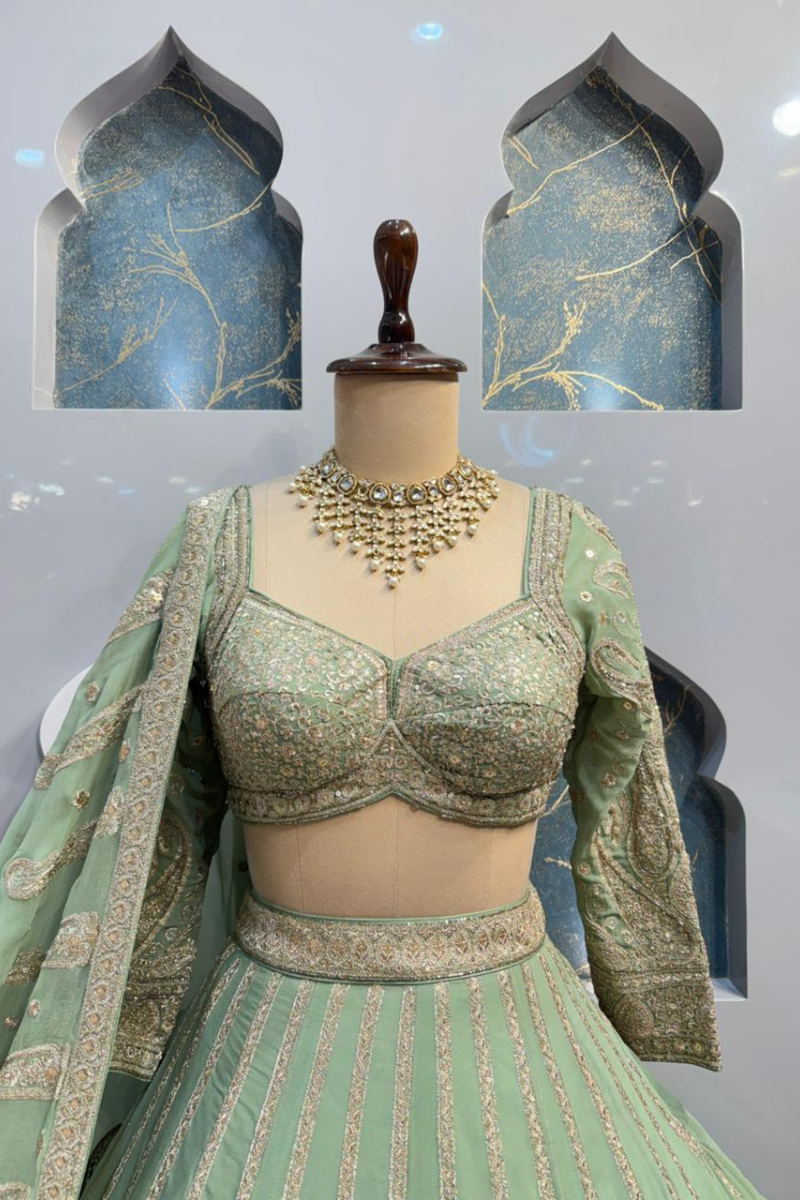 "MINT ROYALE EMBROIDERED LEHENGA" image 1