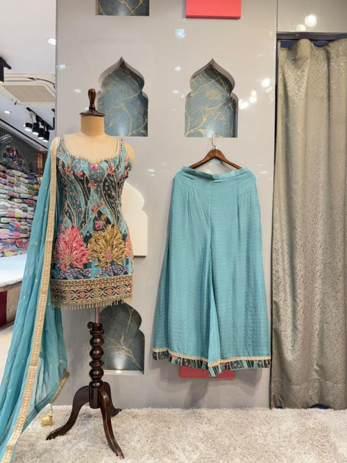"SKY PETALS EMBROIDERED SHARARA" image 0
