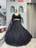 " MIDNIGHT BLACK SEQUIN EMBROIDERED LEHENGA" image 0