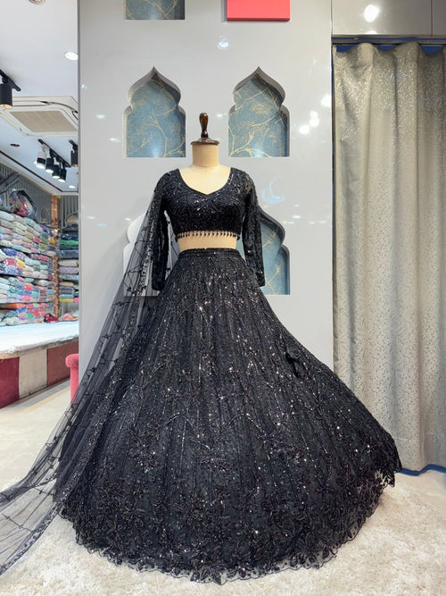 " MIDNIGHT BLACK SEQUIN EMBROIDERED LEHENGA" image 0