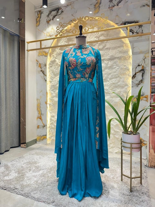 "ROYAL TEAL FUSION DRAPE INDO-WESTERN" image 0