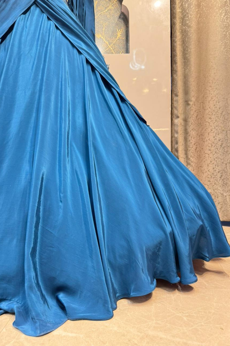 "ROYAL BLUE SCULPTED LEHENGA" image 3