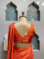 "BURNT ORANGE EMBELLISHED DRAPE SAREE" image 4