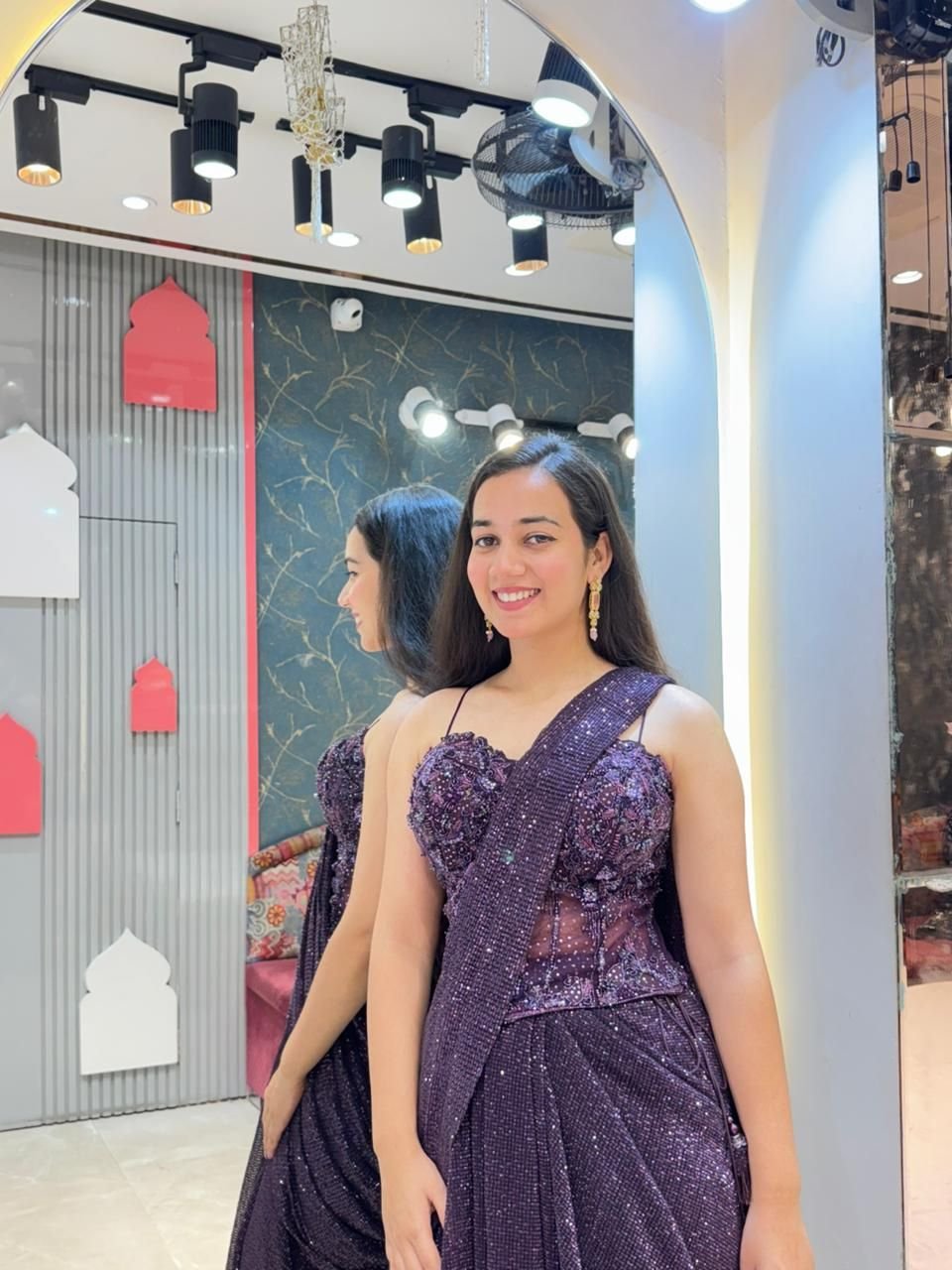 "MID NIGHT PLUM GLAM DRAPE SAREE" image 3