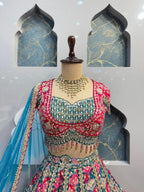 "ROYAL FUCHSIA AND TURQUOISE LEHENGA" image 1