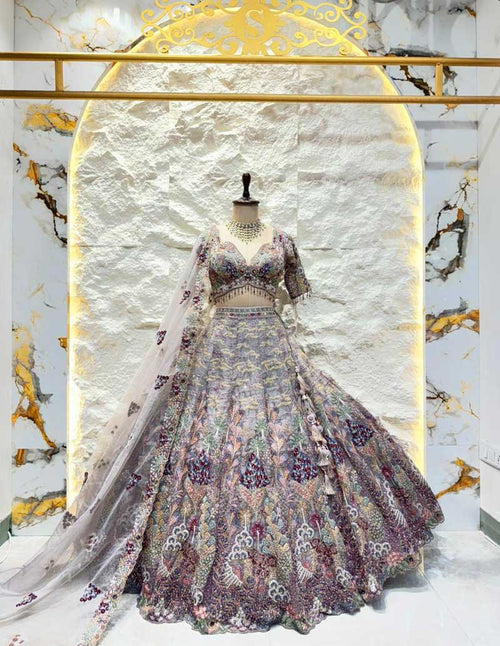 "ETHEREAL GARDEN GREY LEHENGA" image 0