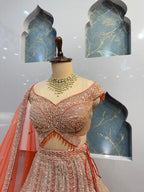 "ROYAL CORAL AND ROSE GOLD LEHENGA" image 3
