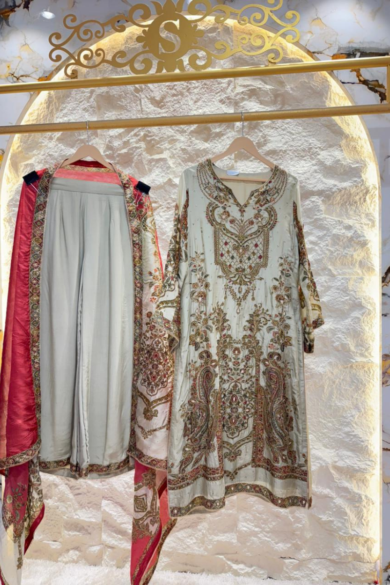 "ZARMIN IVORY EMBROIDERED SUIT" image 0