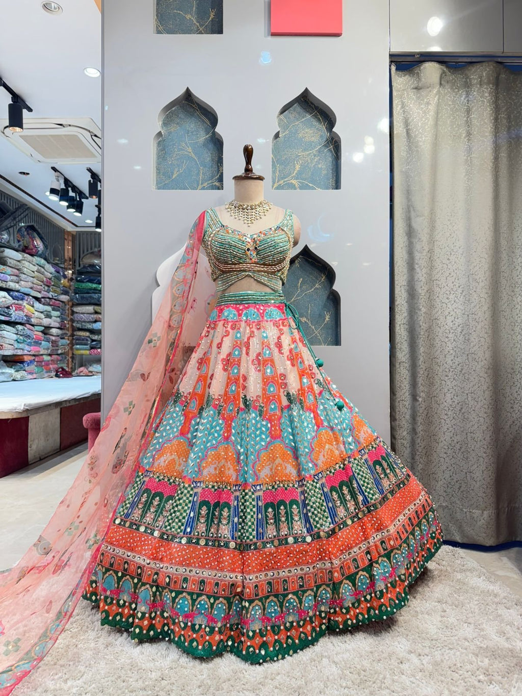 "PASTLE MULTICOLOR BRIDAL LEHENGA" image 0