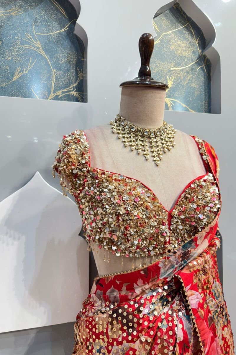 "CRIMSON FLORAL SEQUIN SAREE" image 2
