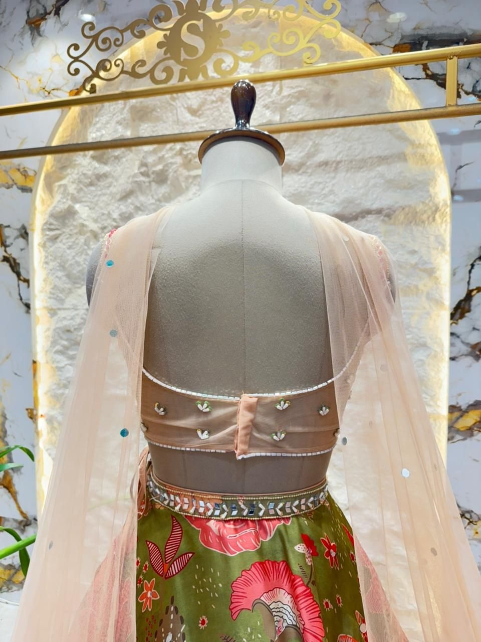 "OLIVE BLOOM COUTURE LEHENGA" image 4