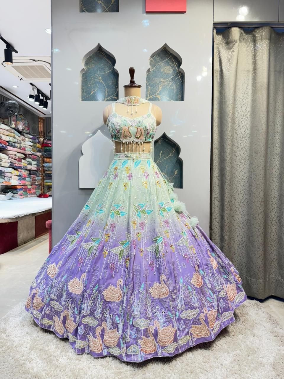 "MINT TO LAVENDER OMBRE LEHENGA" image 0