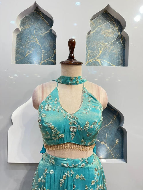 "AQUA BLOOM EMBROIDERED INDOWESTERN" image 1