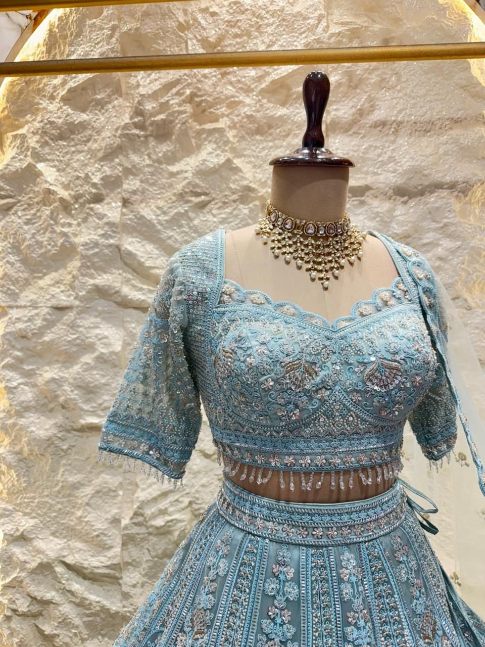 "ICE BLUE HERITAGE EMBROIDERED LEHENGA" image 2