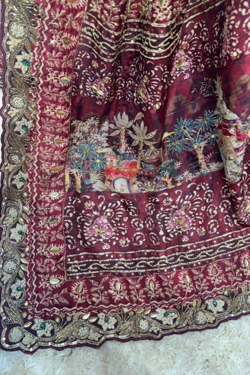 "REGAL WINE EMBROIDERED BRIDAL SAREE" image 4