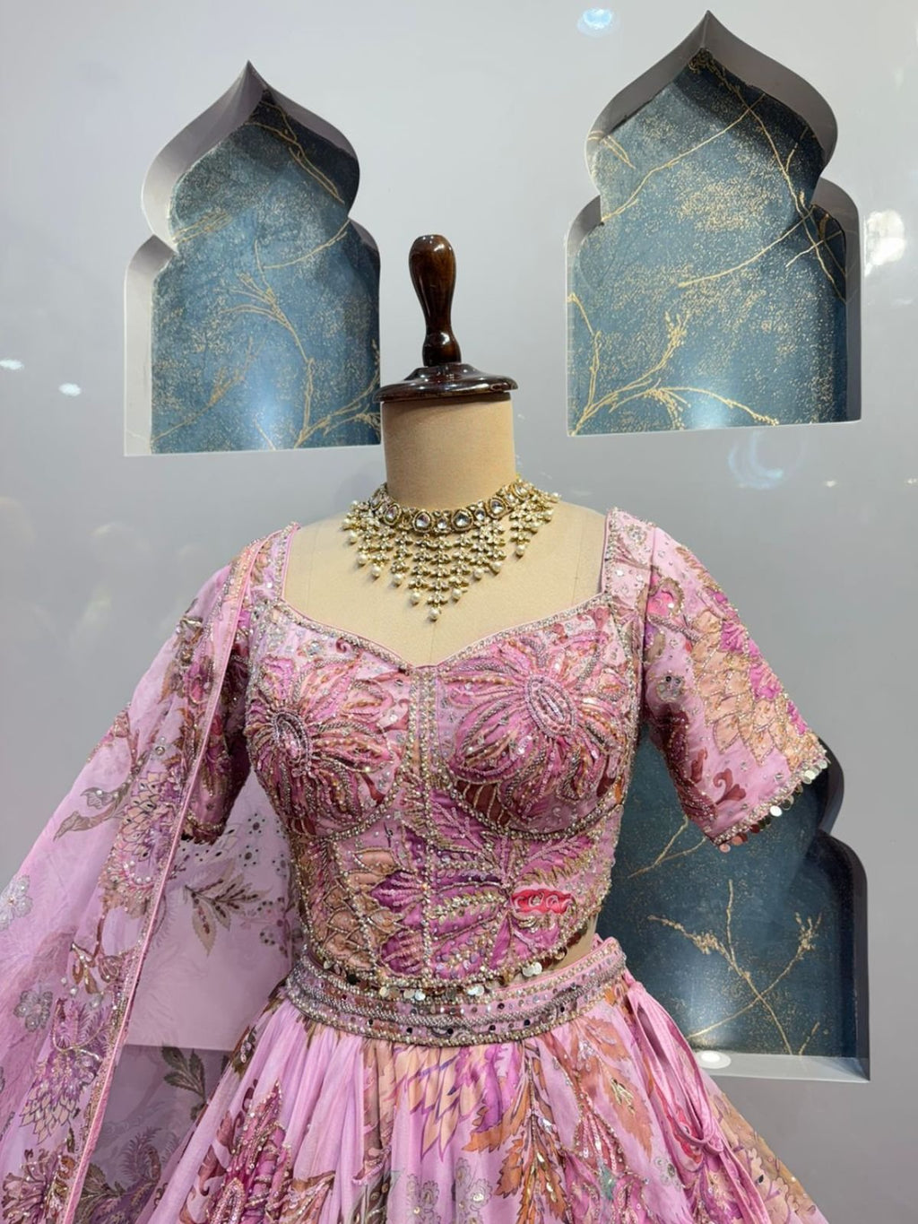 "BLUSH PINK FLORAL EMBROIDERED LEHENGA" image 2