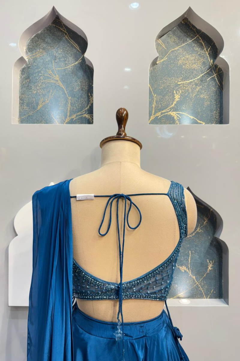 "ROYAL BLUE SCULPTED LEHENGA" image 5