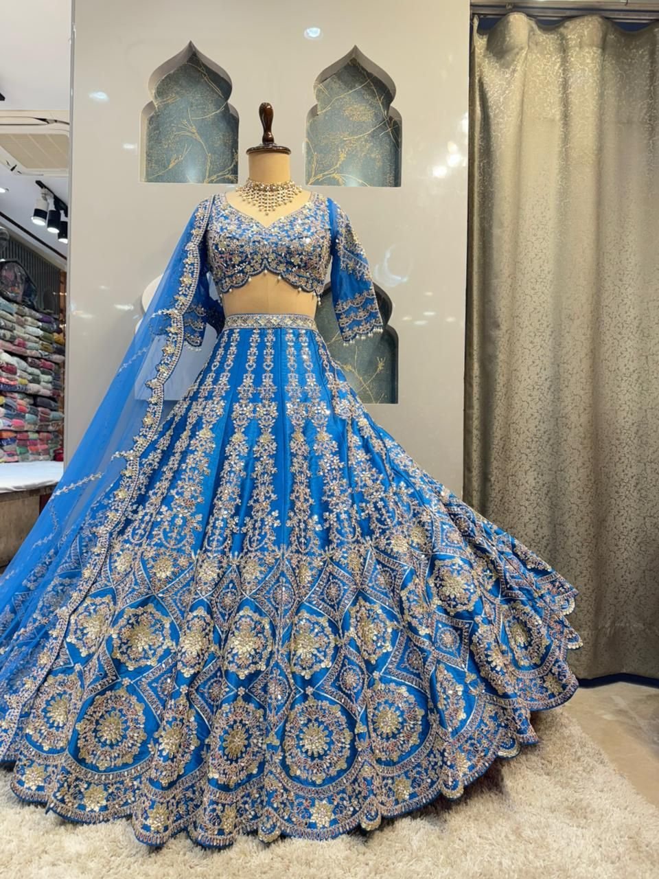 "CELESTIAL BLUE ZARDOZI LEHENGA" image 3