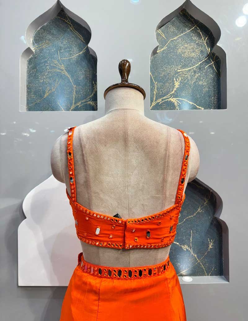"VIBRANT ORANGE MIRROR-WORK INDO WESTERN SET" image 3