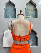 "VIBRANT ORANGE MIRROR-WORK INDO WESTERN SET" image 3