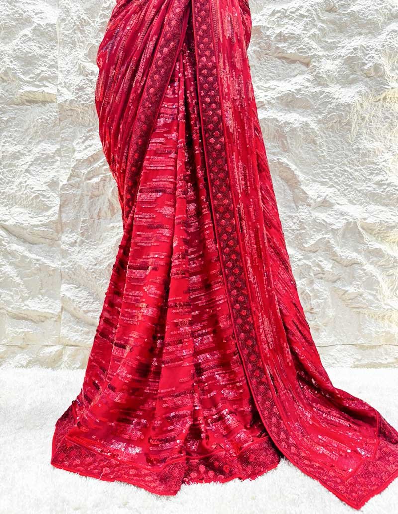 "CRIMSON SEQUIN ELEGANCE SAREE" image 3