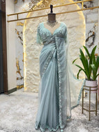 "CELESTIAL AQUA DESIGNER SAREE" image 0