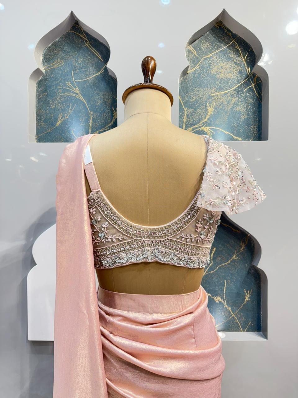"BLUSH VELVET DRAPE SAREE" image 4