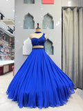 "MIDNIGHT SAPPHIRE ONE- SHOULDER LEHENGA" image 0