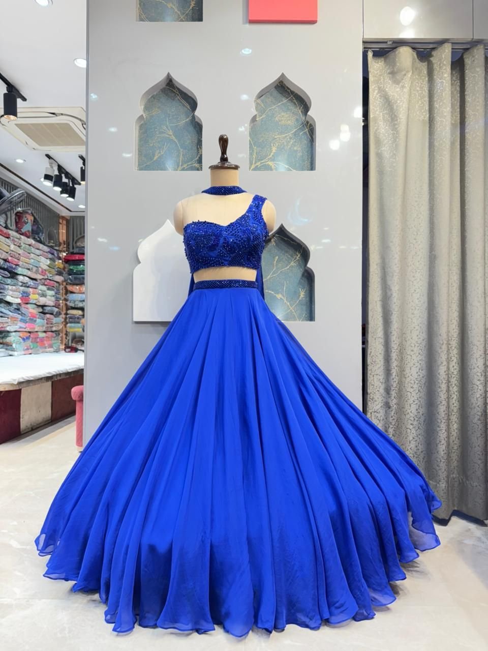 "MIDNIGHT SAPPHIRE ONE- SHOULDER LEHENGA" image 0