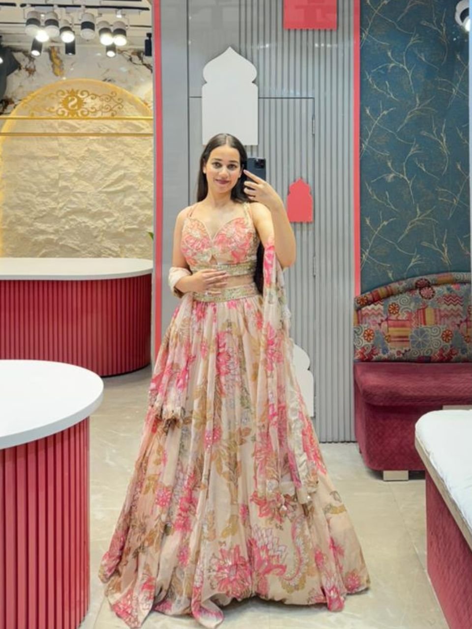 "BLUSH BLOOM DESIGNER FLORAL LEHENGA" image 4