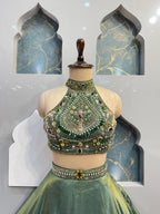 "SAGE GREEN SHIMMER LEHENGA" image 1