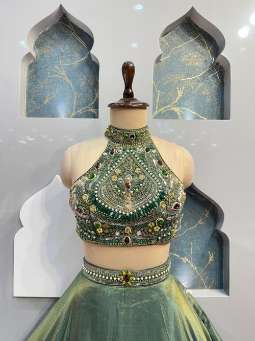 "SAGE GREEN SHIMMER LEHENGA" image 1