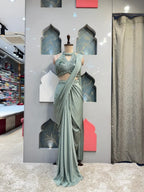 " MINT LUXE PRE DRAPE SAREE" image 0