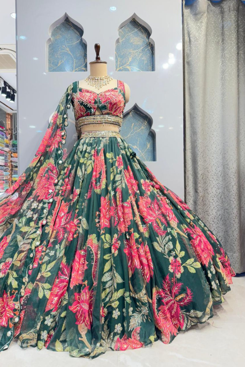 "ROYAL FERN BLOSSOM LEHENGA" image 4
