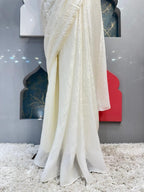 "IVORY PEARL EMBELLISHED DRAPE SAREE" image 3