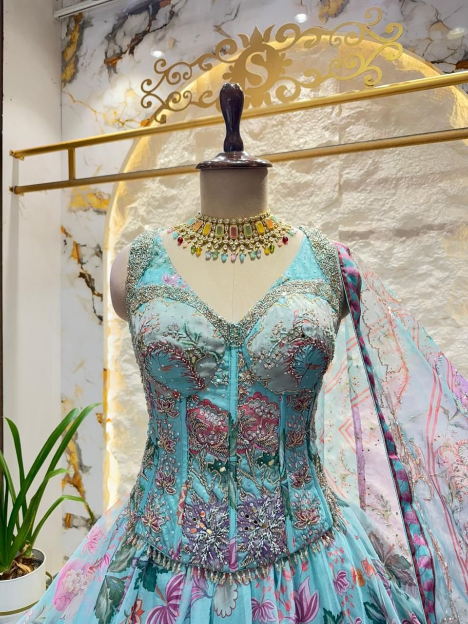 "PASTEL BLOOM EMBROIDERED LEHENGA" image 1