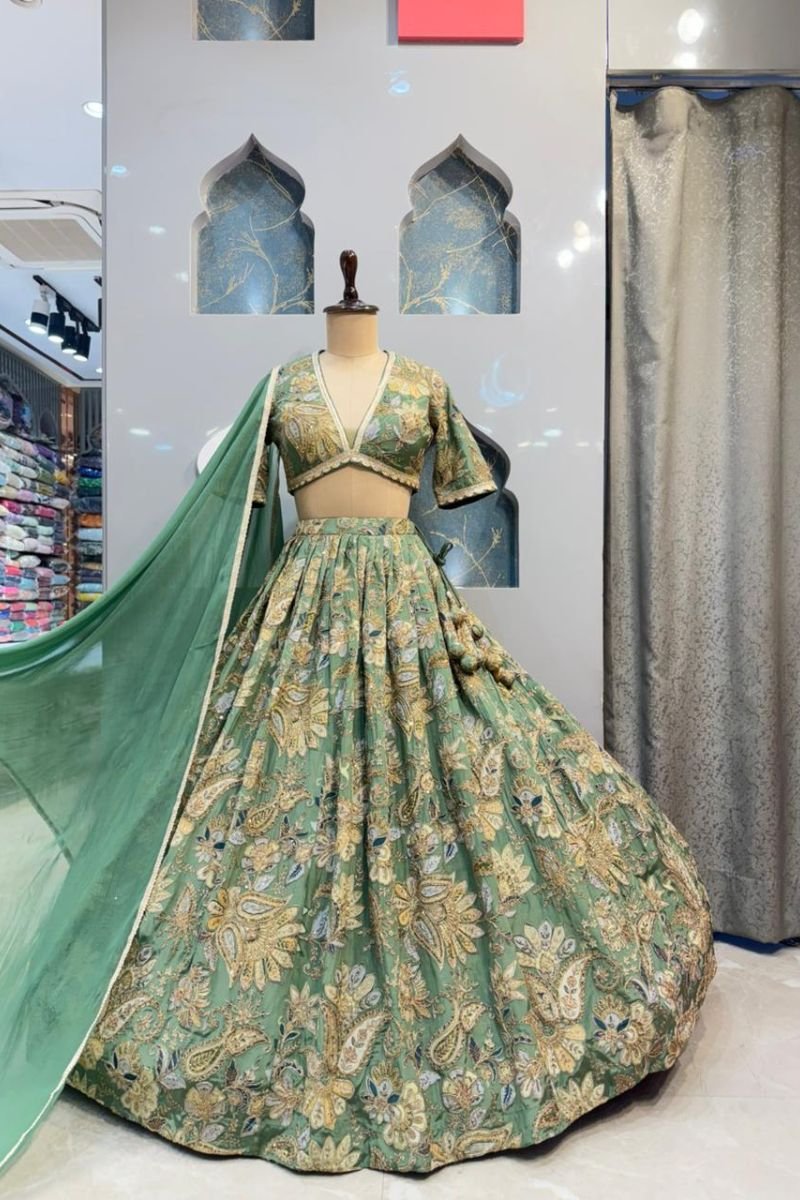 "SAGE GREEN GRACE LEHENGA" image 0